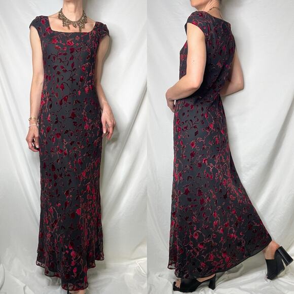 Vintage velvet burnout floral prom formal dress maxi gown Ann Taylor 90s Y2K - Picture 3 of 14